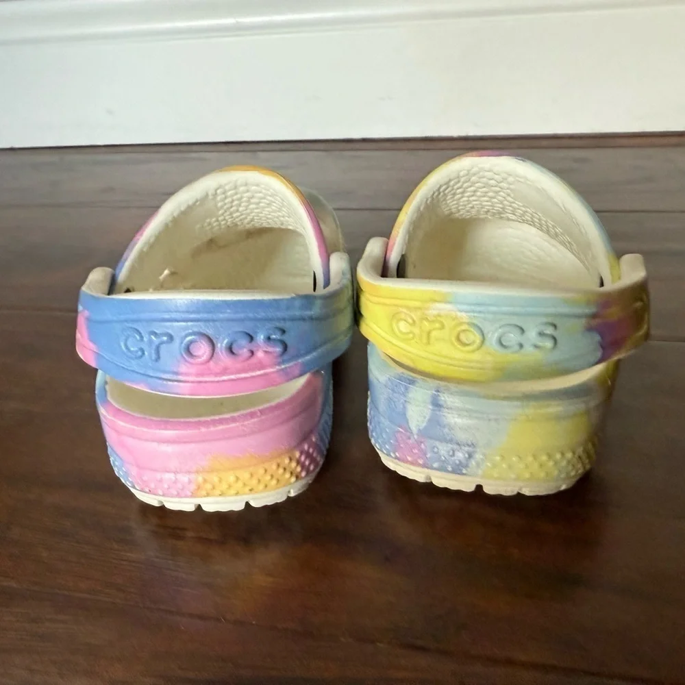 CROCS Kids Pastel Shoes in Yellow, Blue, and Pink-Size 5- Like New